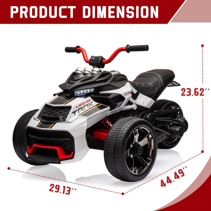 Moto électrique à 3 roues 12V 12V, Blanc