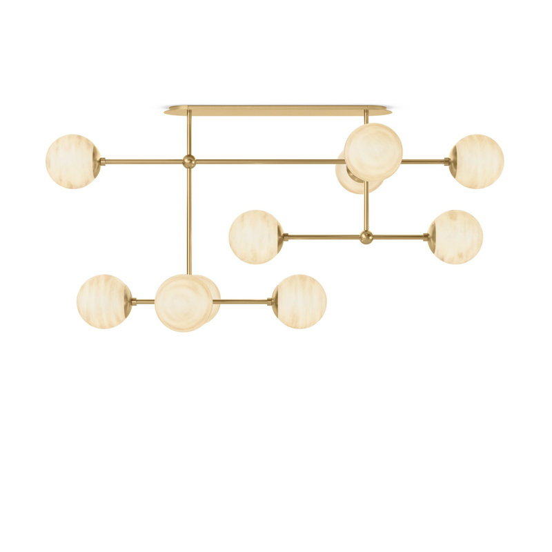 Armstrong Small Linear Chandelier-Black Gunmetal, Burnished Brass, Marbled Matte Glass