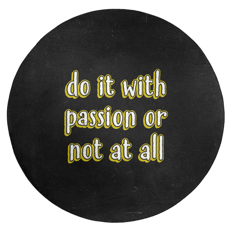 Tapis en polyester à style tableau noir à citation inspiration passion, Rond 5 pi