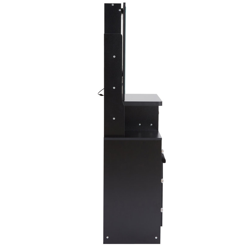 Ray Cabinet Vanity Table with Padded Stool, Black