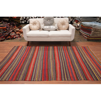 Tapis rayé en laine 5 x 8