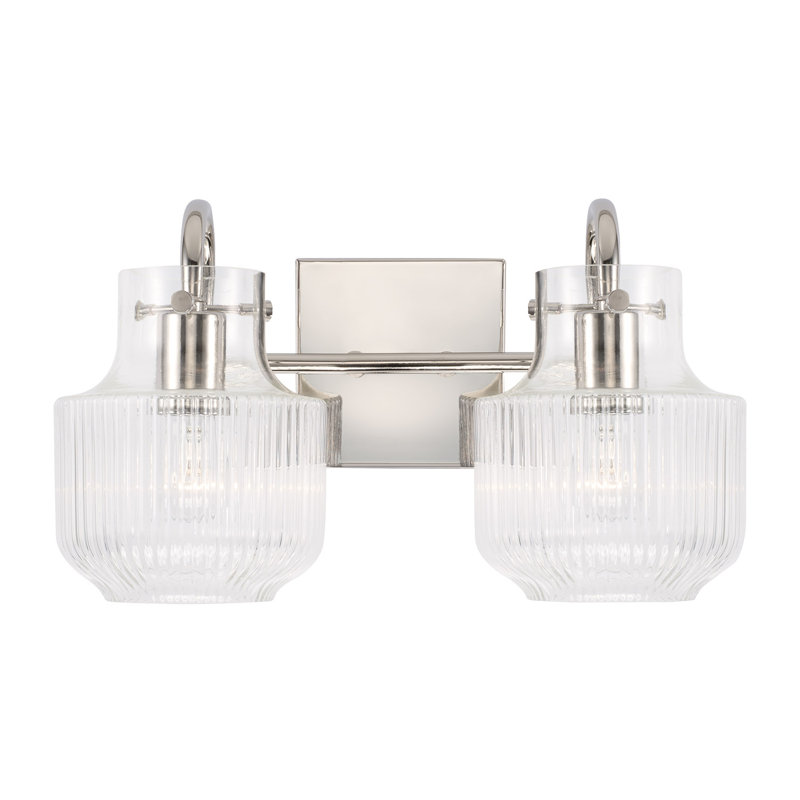 Meuble-lavabo 2 lumières l 15 po x H 9 po en nickel poli avec verre cannelé transparent, Nickel poli