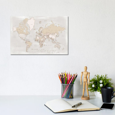 Rustic Detailed World Map The World Is A Book by Blursbyai - Wrapped Canvas Gallery-Wrapped Canvas Giclée