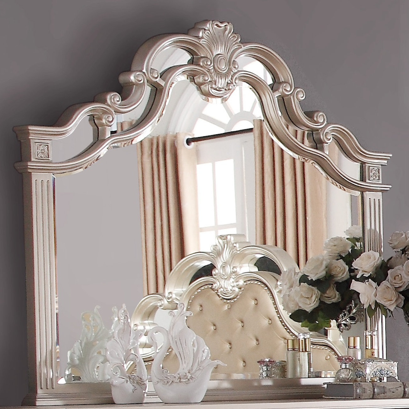 House of Hampton Lloyde Decorative Carved Bedroom Dresser Top Mirror ...