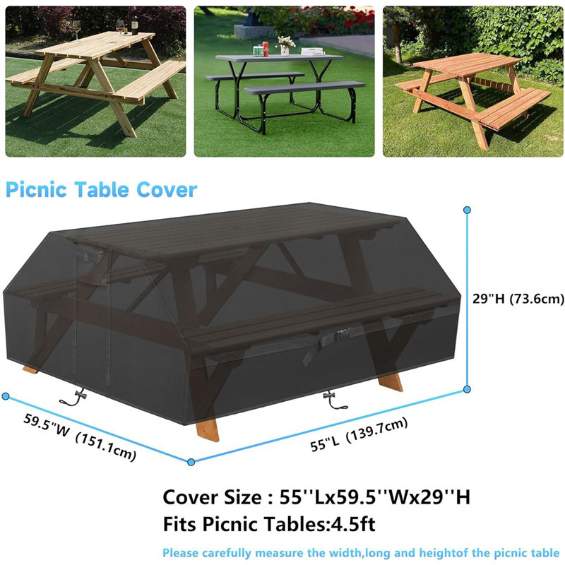 55 Inch Picnic Table Cover Heavy Duty Waterproof, 600D...