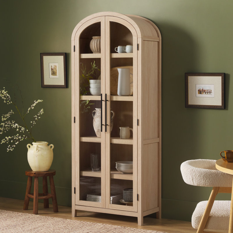 Bibliothèque moderne avec portes en verre H 76 "x l 30" Sitarski, Chêne côtier