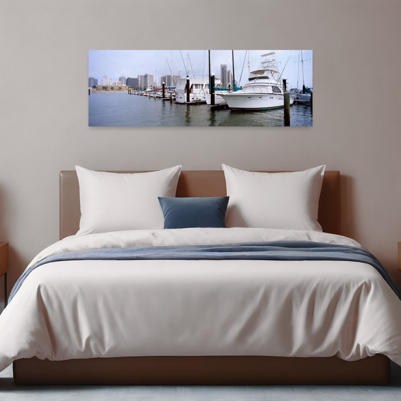 Yachts at a harbor with buildings in the background Corpus Christi Texas USA 1 Piece Wrapped Canvas Panoramic Wall Art
