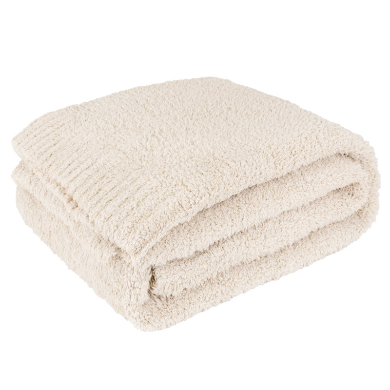 Cream Twin Reversible Fleece Knit Throw Blanket