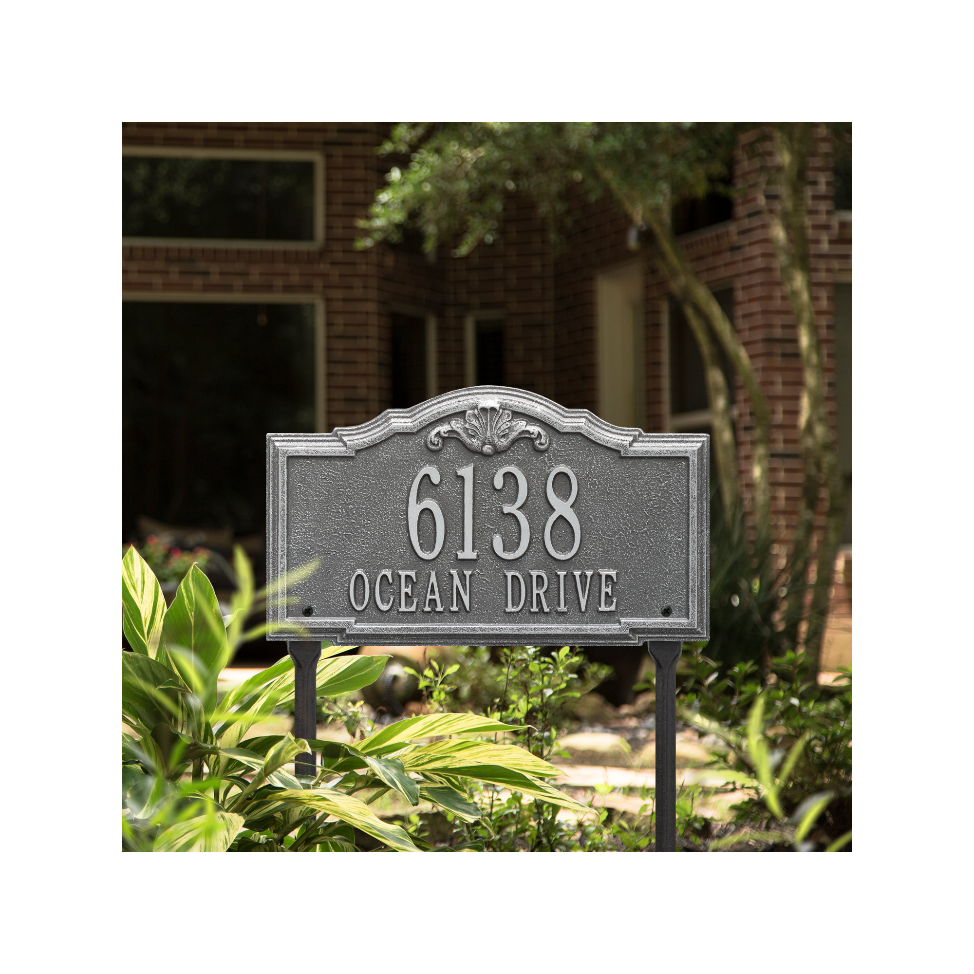 Gatewood Personalized Standard 2-Line Lawn Address Sign, Pewter/Silver, Yes