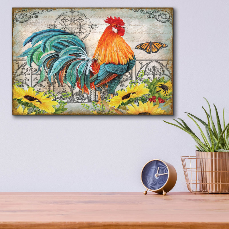  «Ironwork Rooster B» par Jean Plout, art mural en verre acrylique, H 12 po x l 16 po x P 0,13 po
