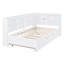 Lit de jour simple en bois avec lit gigogne, tablette de rangement et station de charge USB, structure en bois de pin, blanc