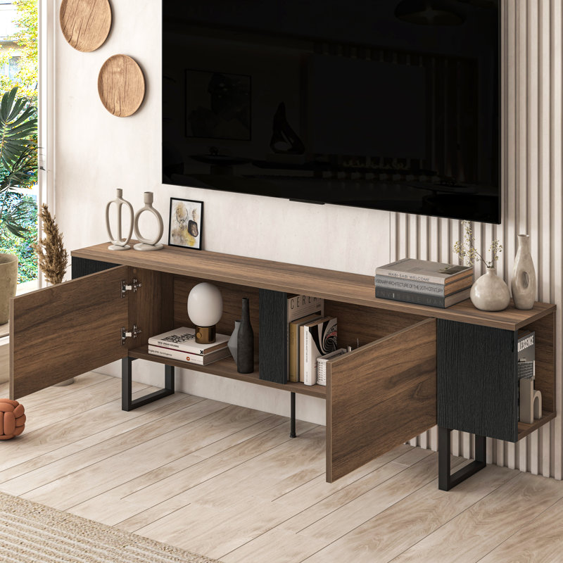 Doty Mid Century Modern Tv Stand For Tvs Up To 80" With 2 Cabinets And 2 Corner Shelves