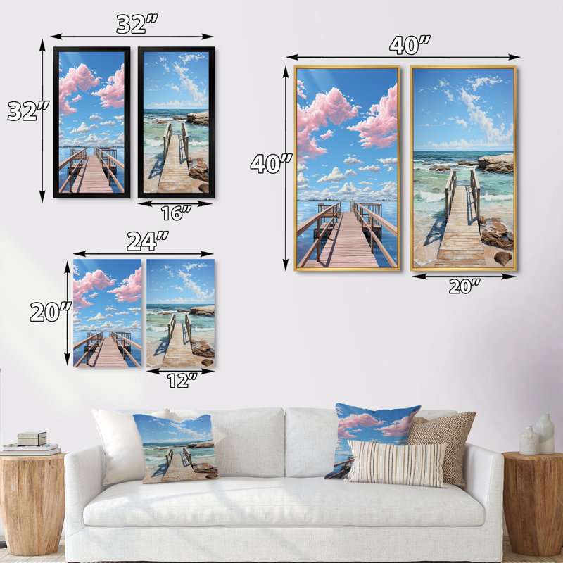 «Pier And Dock Coastal», 2 pièces, Encadrement brun, H 20 po x l 24 po