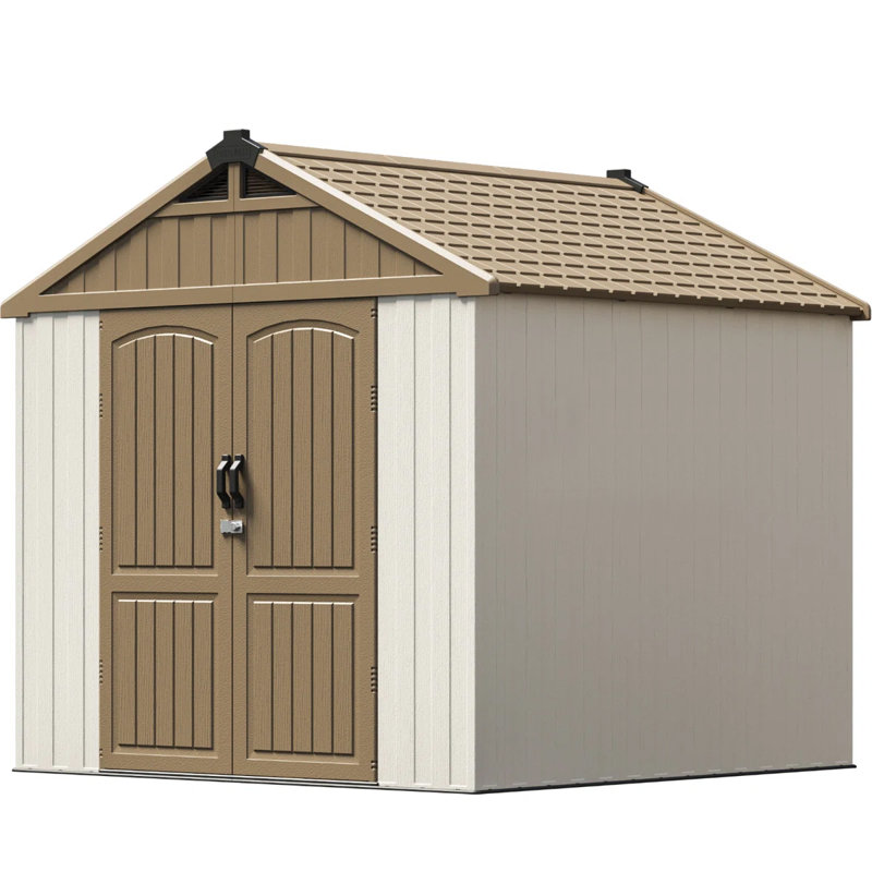 8 Ft. W Resin Storage Shed, Brown, 95"H x 91"W x 92"D