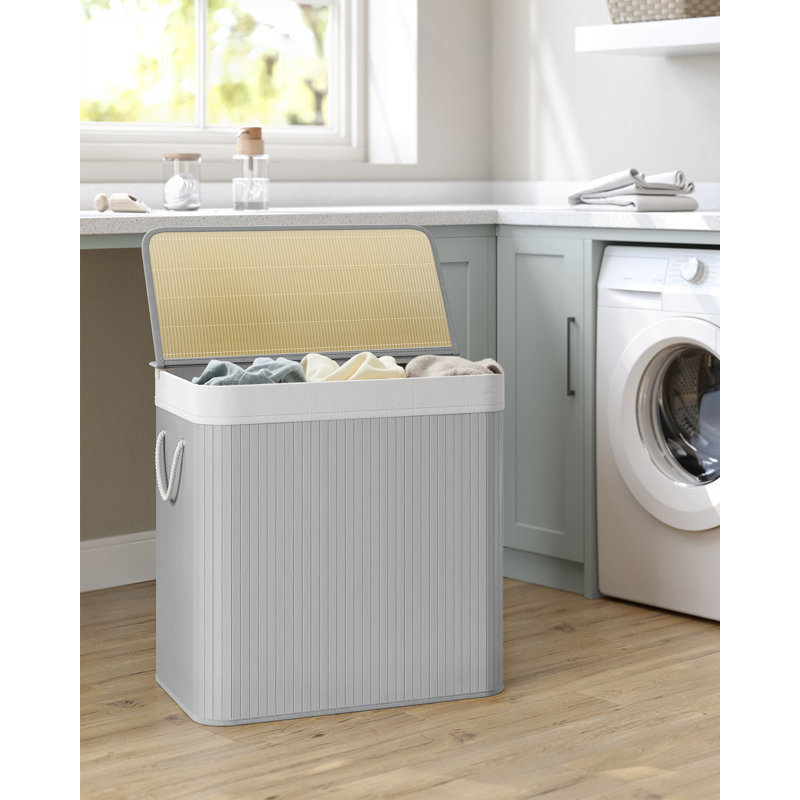 Bamboo Laundry Sorter with Handles, Grey