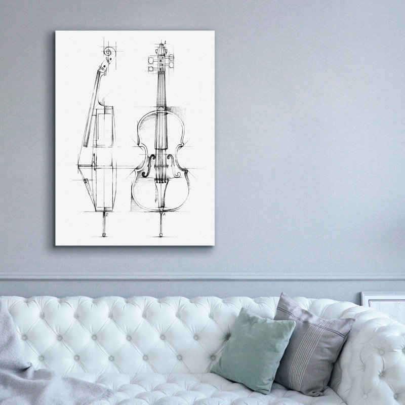 "Cello Sketch" par Ethan Harper, art mural sur toile, H 54 po x l 40 po x P 1,5 po