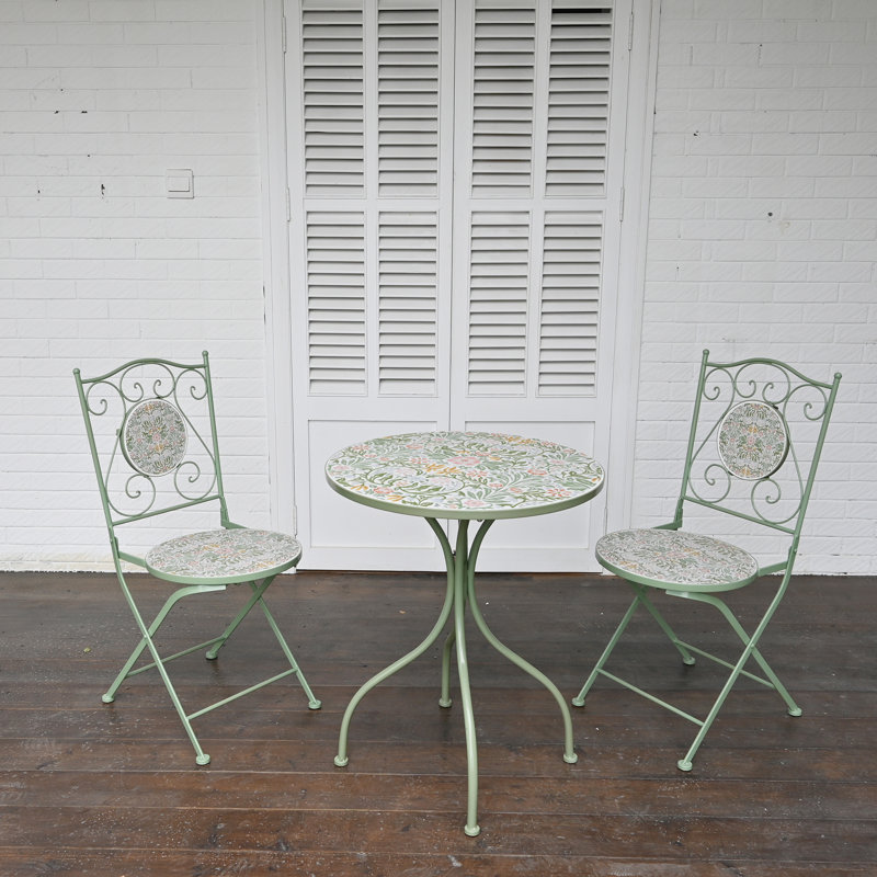 Outdoor Bistro Set for 2 Persons with Ceramic Top , Vintage Small Dining Table and Chairs Set for Patio Balcony Garden