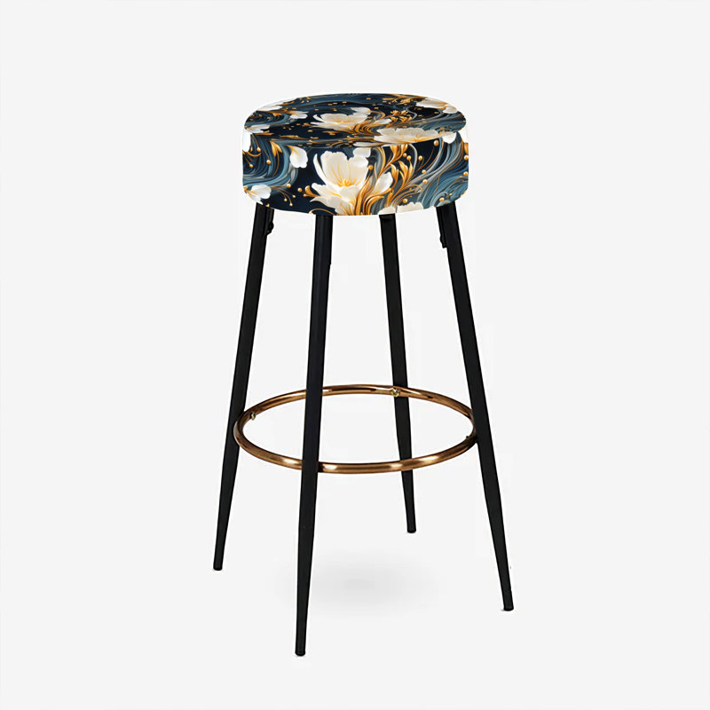 Ensemble de 2 tabourets de bar en marbre blanc et doré Astral Radiance
