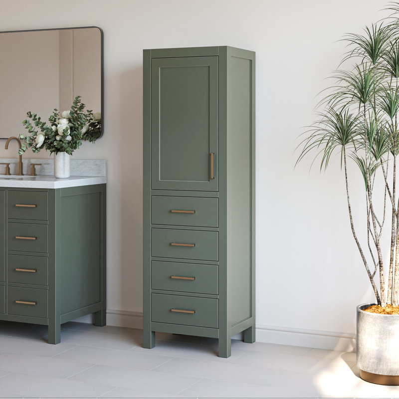 Amariani Solid Wood Linen Cabinet, Pre-assembled, 65"H x 20"W, Vingtage Green