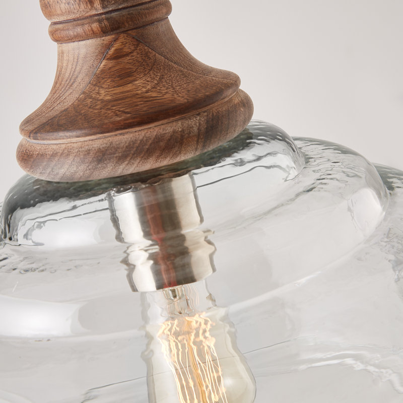 Luminaire suspendu en bois naturel et verre organique à 1 lumière Joaquin