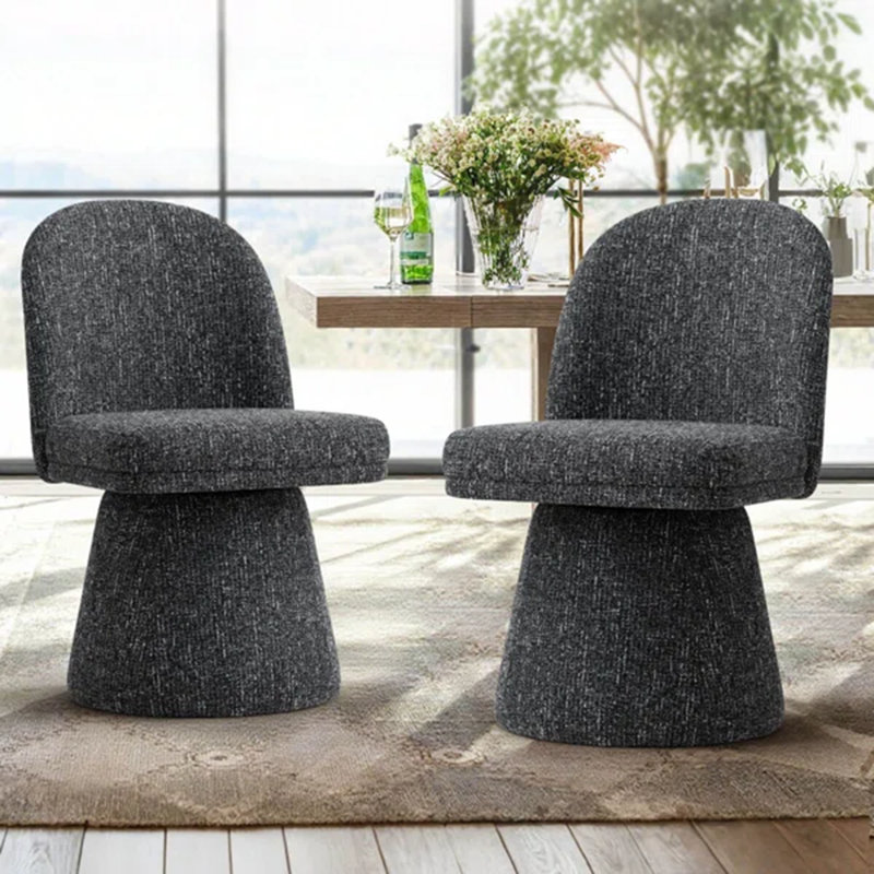 Upholstered Tweed Fabric Swivel Dining Chairs, Black