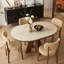 Table de salle à manger beige et brun en noyer fritté rond + bois massif-1241995673