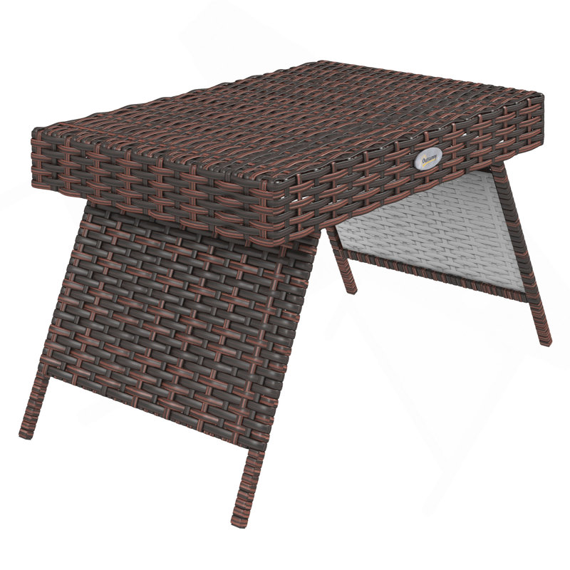 Table d'appoint pliante en rotin Outsunny, table de bout d'extérieur, table basse tissée à la main pour balcon, cour, jardin, pelouse, cour, brun