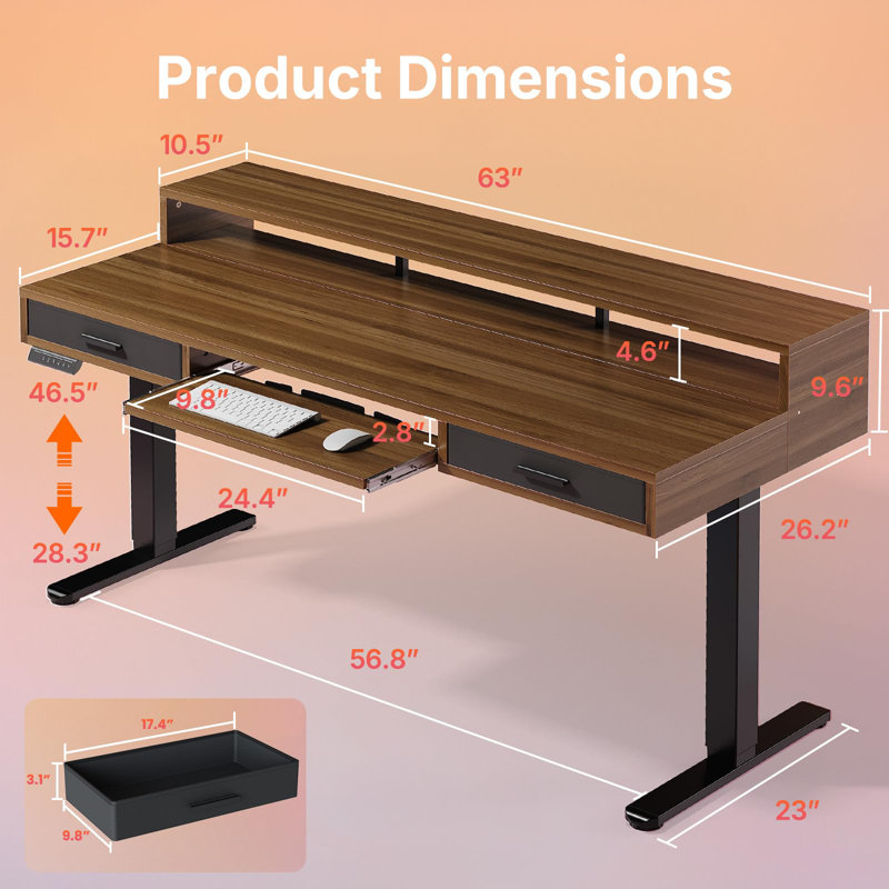Electric Standing Desk With 24.4" Large Keyboard Tray & 2 Drawers, Adjustable Sit Stand Desk With 4 Height Presets, C-Clamp Mount Compatible Computer Desk For Office