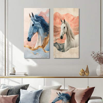 «Native Horse Freedom Unbridled II», ensemble de 2 reproductions d'art mural en métal