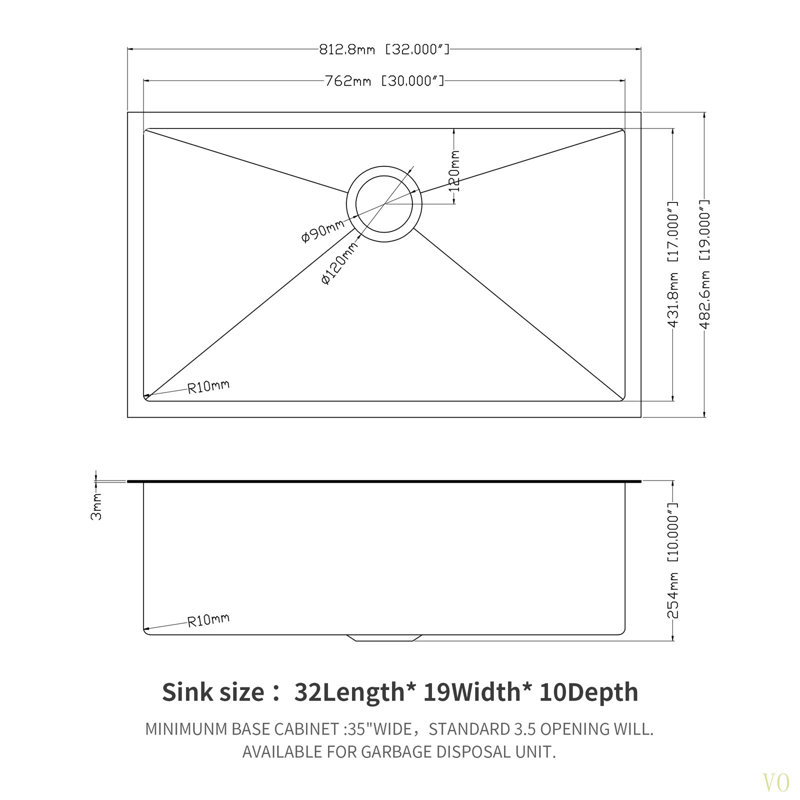 32 Inch Undermount Sink - 32" X 19" X 10"   Undermount  Kitchen Sink 16 Gauge 10 Inch Deep Single Bowl Kitchen Sink Basin