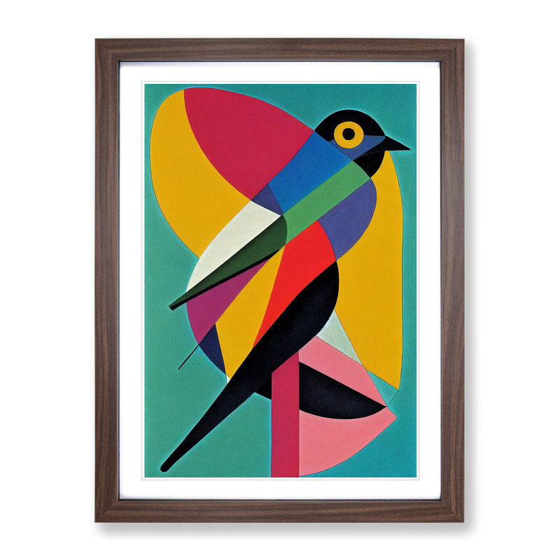 Bird In Abstract No.1 - Single Picture Frame Print, Walnut, 64cm H x 46cm W x 2cm D