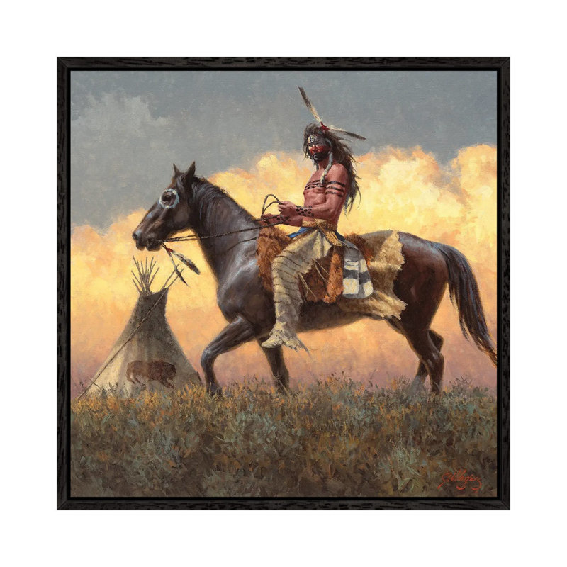 A Lakota Leader by Joe Velazquez - Painting on Canvas, 66.04cm H x 66.04cm W x 3.81cm D, Black Framed