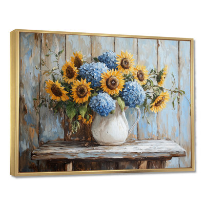 «Dubon Hydrangeas And Sunflowers Farmhouse I - Hydrangea», art mural