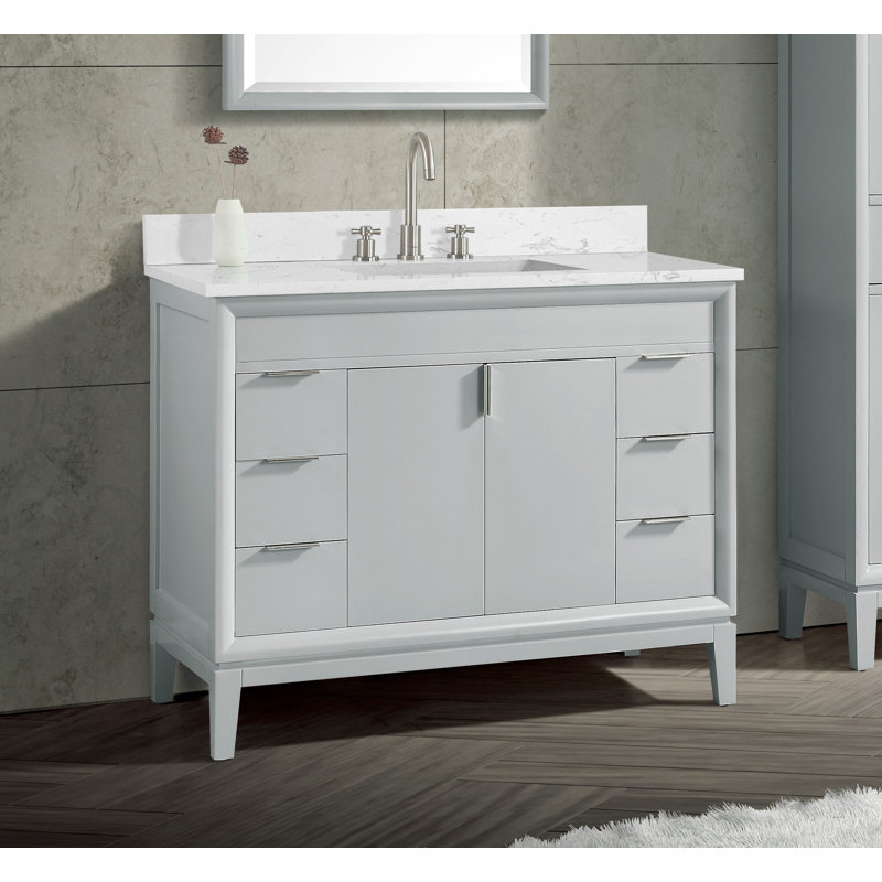Ensemble de meuble-lavabo simple 43 po Emma, Gris colombe, Marbre blanc de Cala