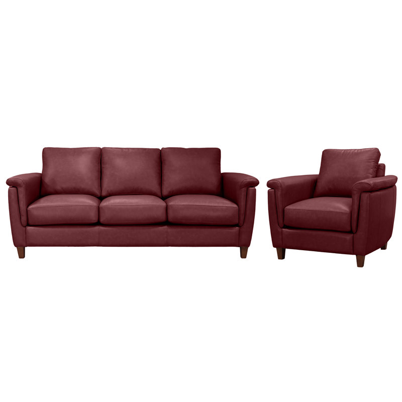 Ensemble de salon en cuir véritable Rambrij, 1 chaise, 1 canapé, Vin
