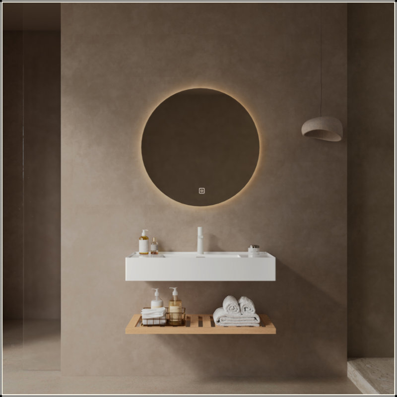 30" Bathroom Vanity With Vessel Sink, Wall-Mounted Floating White Rectangular Acrylic Integrated Basin Without Faucet, Striped Shelves Layer