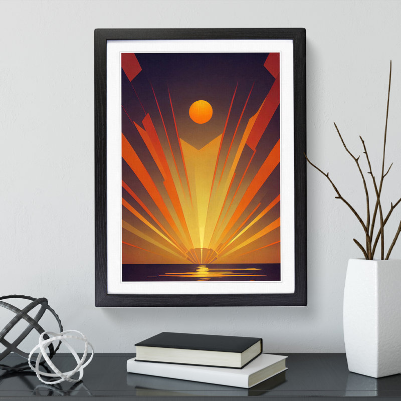 Deco Ocean Sunset No.5 - Single Picture Frame Print, 64cm H x 46cm W x 2cm D, Black