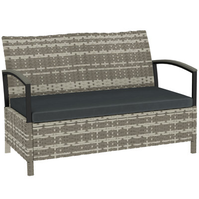 Outsunny 125L Garden Storage Bench 2 Seater PE Rattan Metal Frame