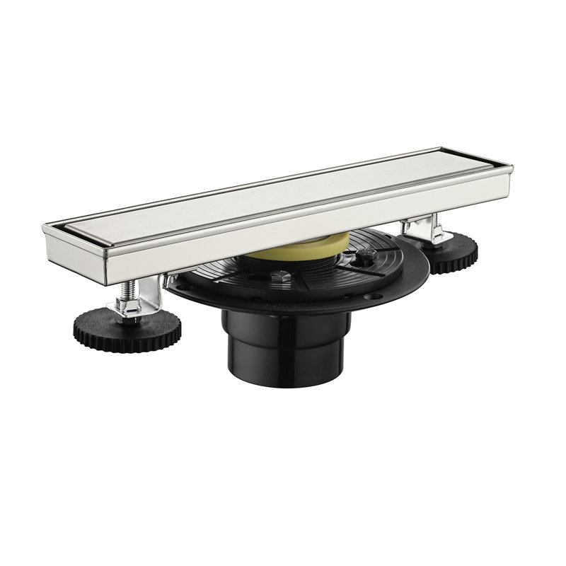 Linear Shower Drain With Leveling Feet And Flange, Brushed Nickel