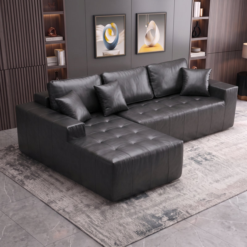 Canapé-lit modulaire en L convertible en coin avec méridienne à compression, aucun assemblage requis pour le salon, Noir