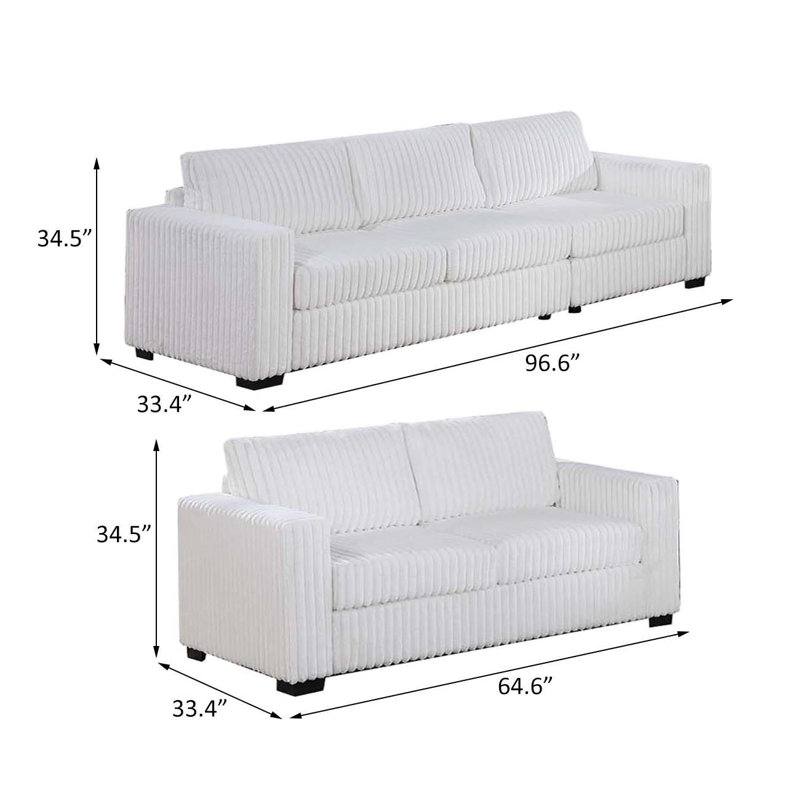 Ensemble de canapé 2 pièces en velours côtelé, Blanc