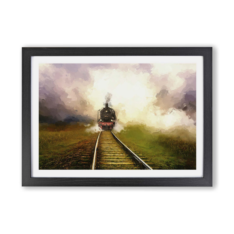 'Steam Train in Scotland' - Picture Frame Painting Print on Paper, Black, 62cm H x 87cm W x 2cm D