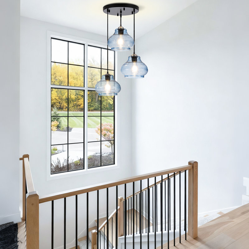 3-Light Seeded Glass Linear Kitchen Island Pendant Lights