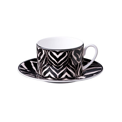 Tea Cup & Saucer ZEBRA Set of 2 in Luxury Box diam. 3.3in, H 2.3in, cap. 7.5 oz, Saucer diam. 6in