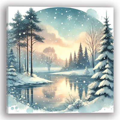 Frosty Dawn: Serene Winter Lake Canvas Art