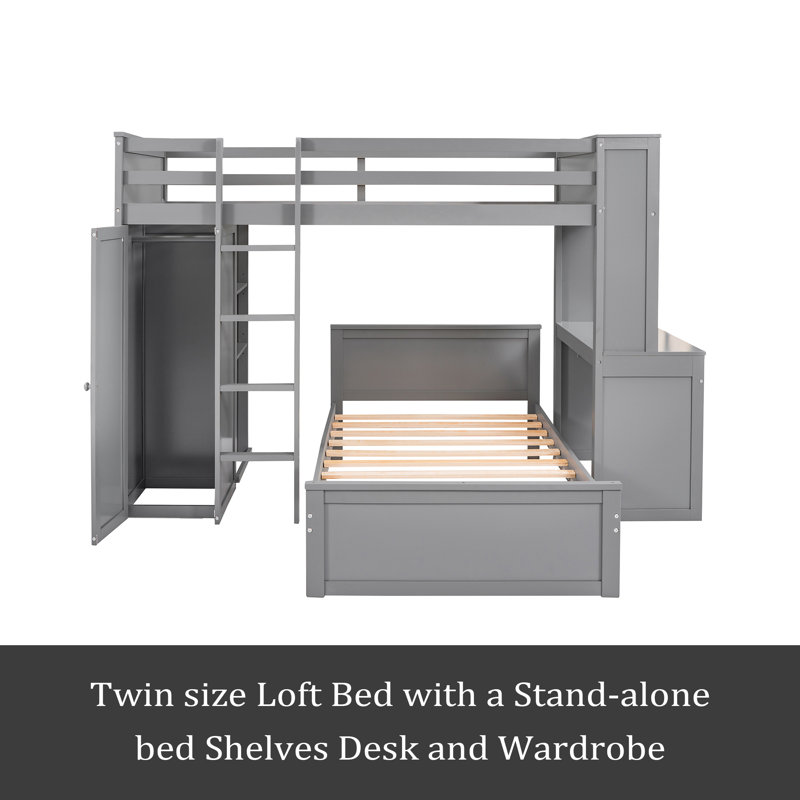 Lit mezzanine simple avec lit autonome, Gris
