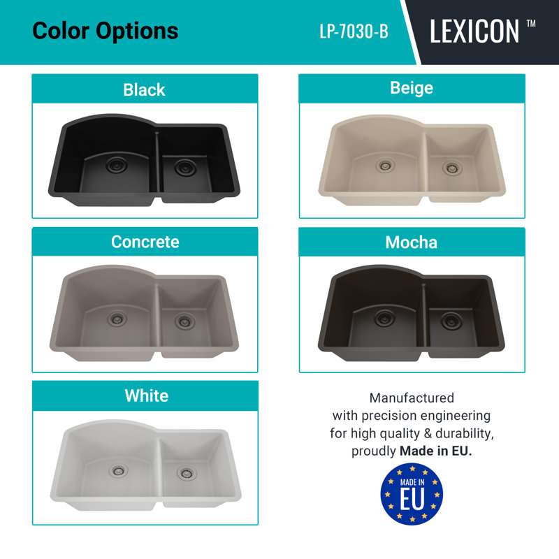 32" x 20" Quartz Kitchen Sink, 70/30 Double Bowl Sink, Drop-in Sink, Undermount Sink, Granite Kitchen Sink, with 2 Steel Grids and Basket Strainer, Disposal Flange