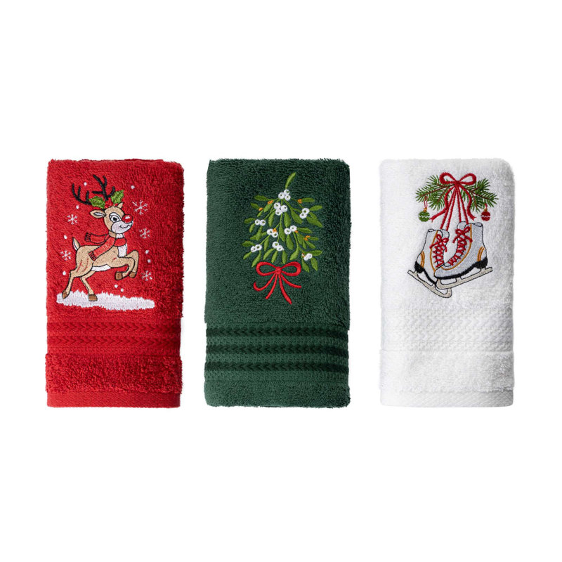 Ensemble de serviettes 100% coton de qualité supérieure (3 pièces), 11,8 x 19,7 pouces | 500 g / m², lavable en machine à 104 ° F | Vert festif, rouge et blanc, parfait pour les décorations des fêtes et les cadeaux