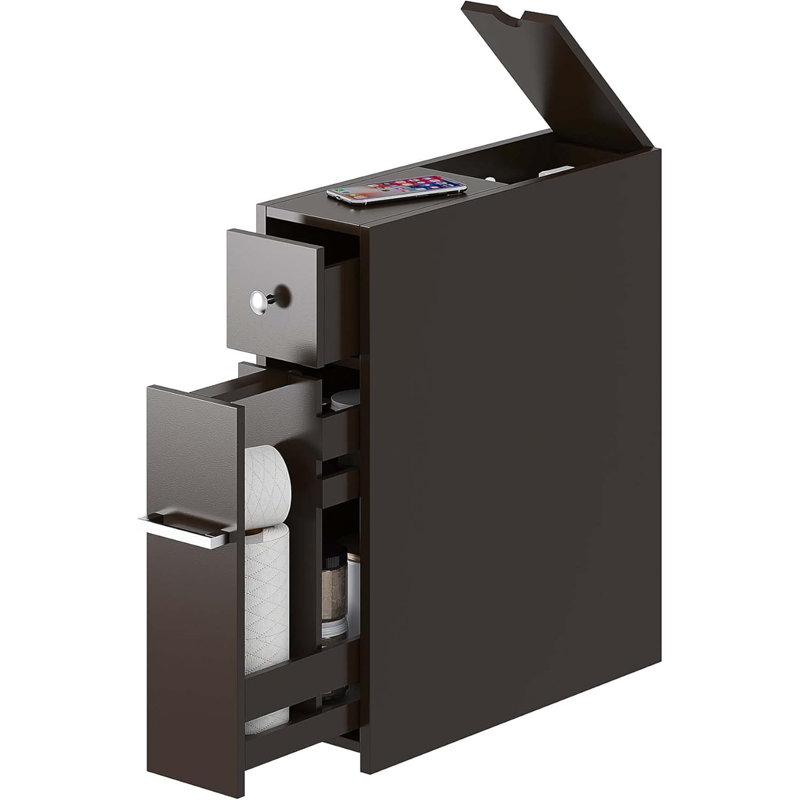 Slim Bathroom Storage Cabinet - Free Standing With Slide-Out Drawer