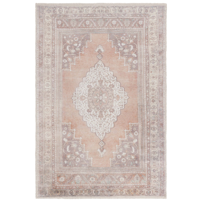 Ashbie Vintage Hand Tufted Pet Yarn/Cotton Oriental Rug in Ivory/Light Rust, Runner 2'3" x 8'
